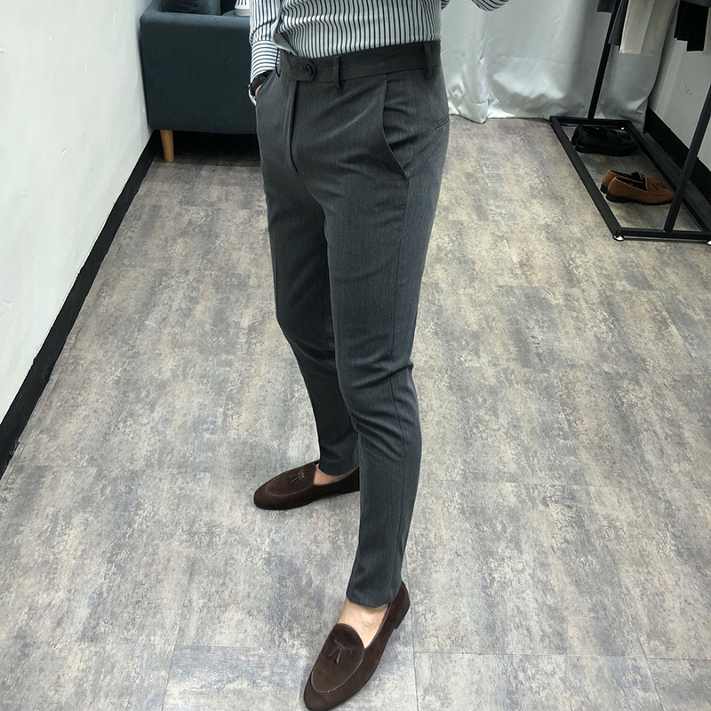 韩国新款时尚英伦小脚西裤男韩版潮流休闲西装裤男修身百搭长裤子