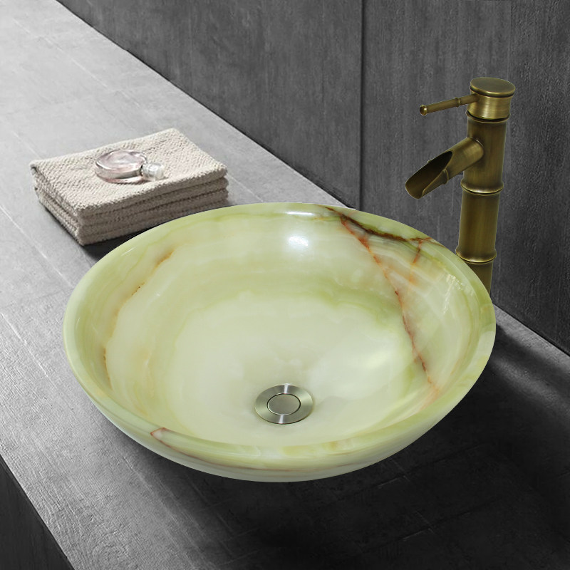 包邮卫生间圆形玉石洗手盆欧式石材台上艺术家用台上盆