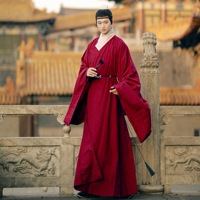 原创挽纱汉服明制鹤氅大氅棉麻尖摆直身贴摆汉服半身裙