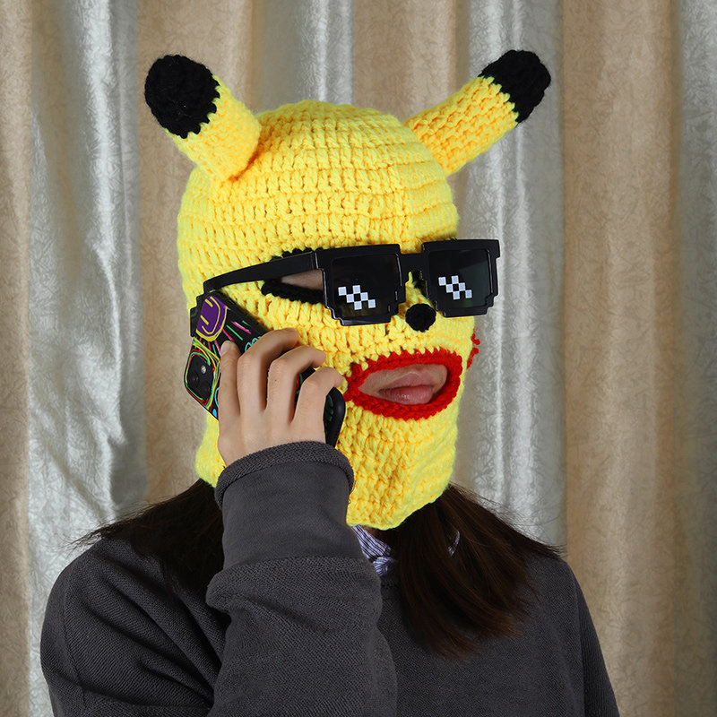 皮卡丘头套沙雕搞怪面具全脸抖音可爱爱女冬天帽子