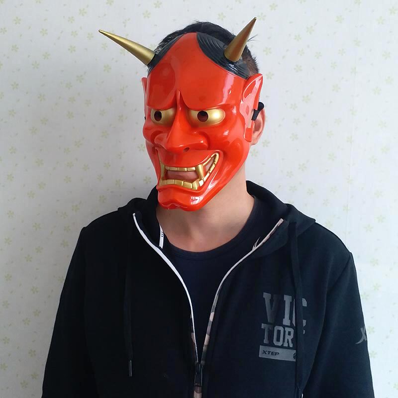 般若面具男恐怖日本鬼面恶魔鬼脸班诺面具日式鬼首鬼面具cos道具
