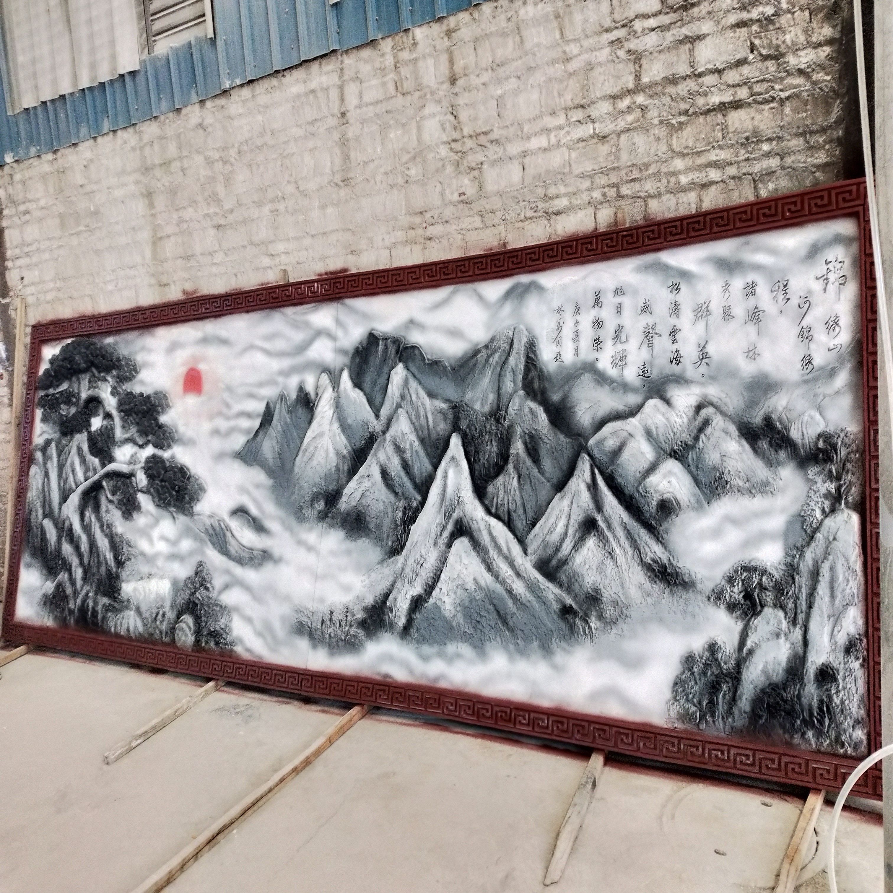 专业定制人造砂岩玻璃钢颜色仿铜山水画浮雕背景墙砂岩雕刻