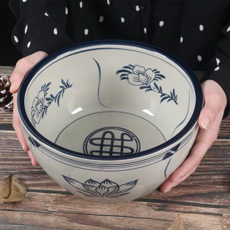 新款土陶加厚福字汤碗家用米缸个性复古乐家乐碗