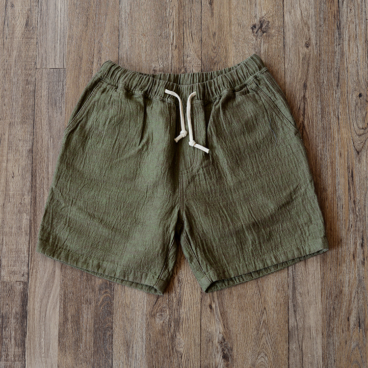 NATIVEWELL砂洗亚麻肌理感宽松复古短裤橡筋舒适透气男