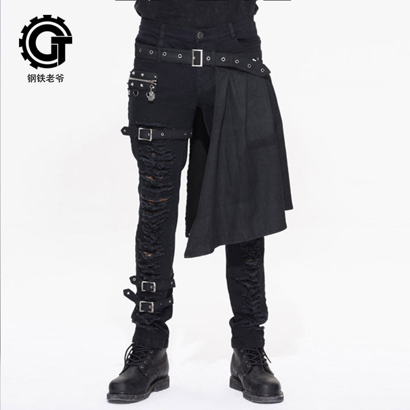 朋克钢铁老爷哥特服装可拆卸腰封摇滚个性修身牛仔裤休闲裤