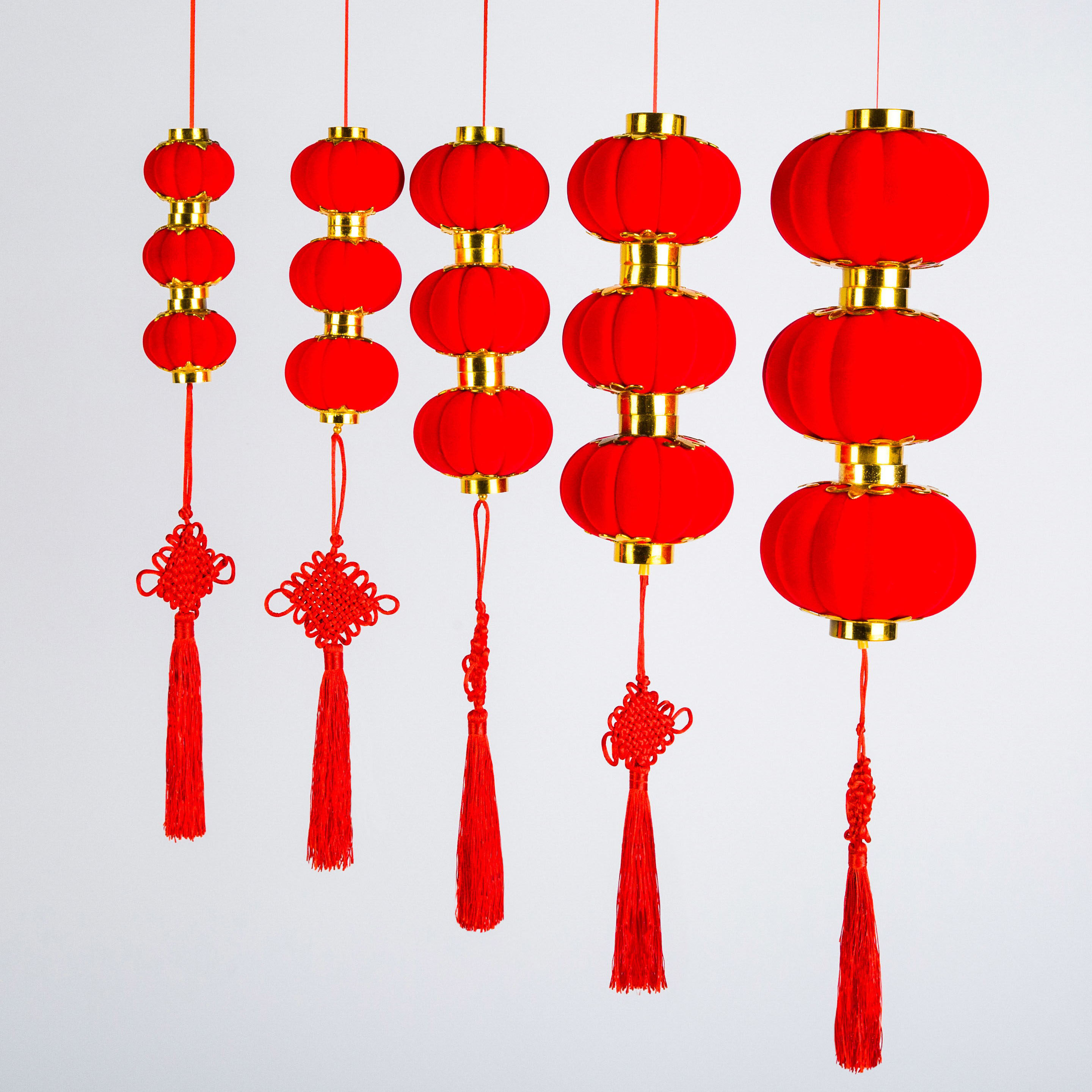 植绒小灯笼新年挂饰室内户外盆景圣诞灯笼婚庆布置结婚大红灯笼串