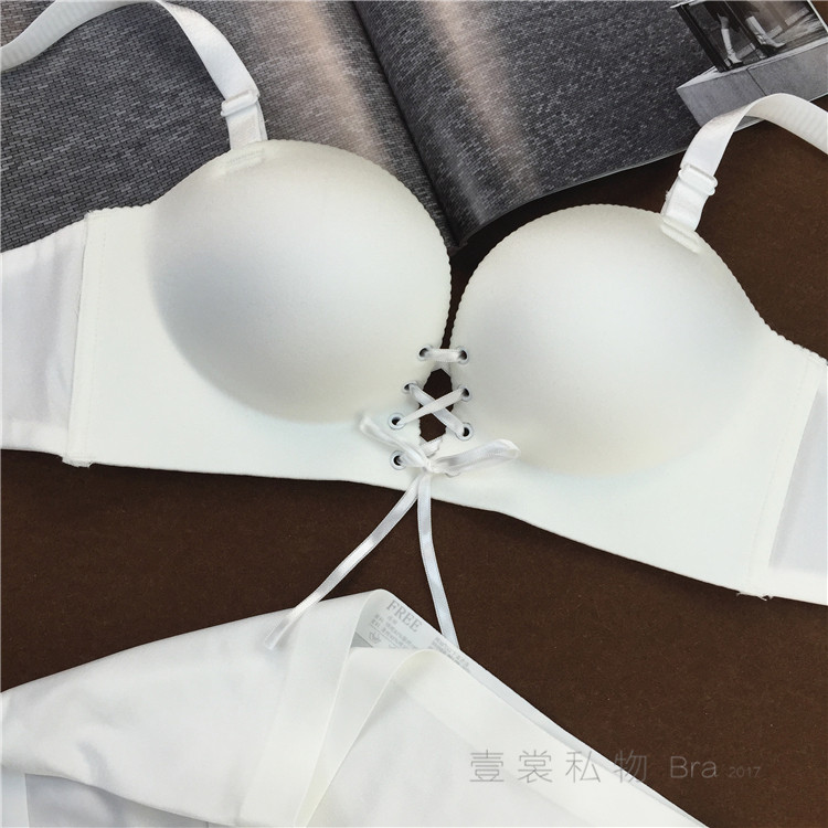 婚纱纯白色拉b文胸无钢圈无痕ab杯小胸lb绑带聚拢胸罩性感女内衣