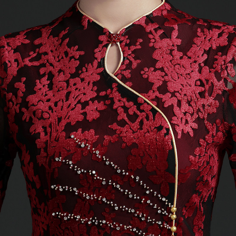 中年夏装女式连衣裙子气质妈妈婚宴礼服高端喜婆婆中长款短袖旗袍