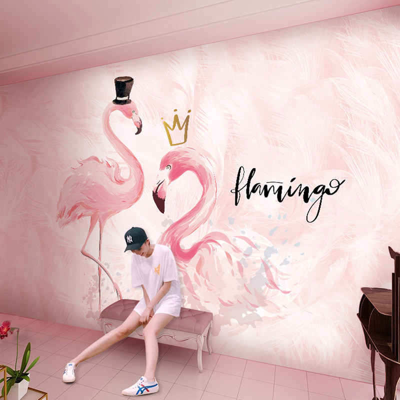 火烈鸟壁纸网红ins粉色墙布电视背景背景墙墙纸无纺布墙纸