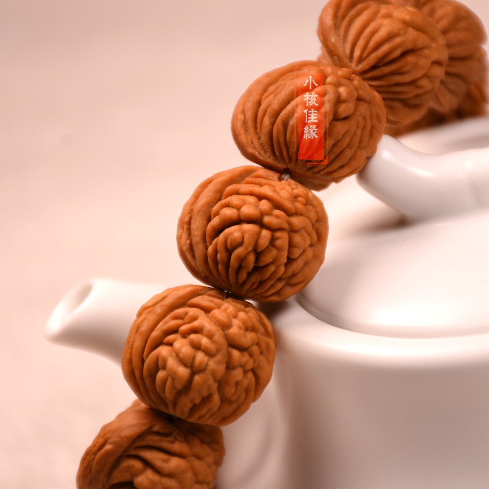 新款22mm荔枝秦岭山脉天然龙纹山桃核手串佩戴佛珠