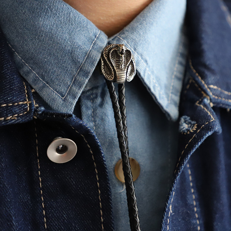 暗黑小款复古朋克铜质手铸眼镜蛇波洛领带西部牛仔领带