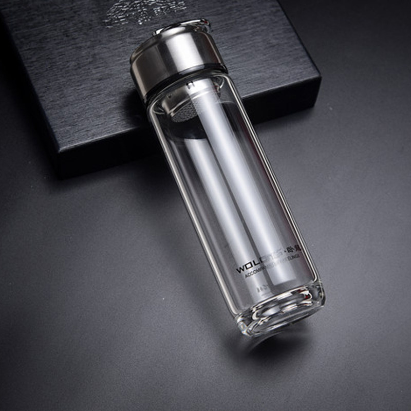 卧龙单层玻璃杯加厚防摔户外运动带提环便携式水杯男女玻璃杯