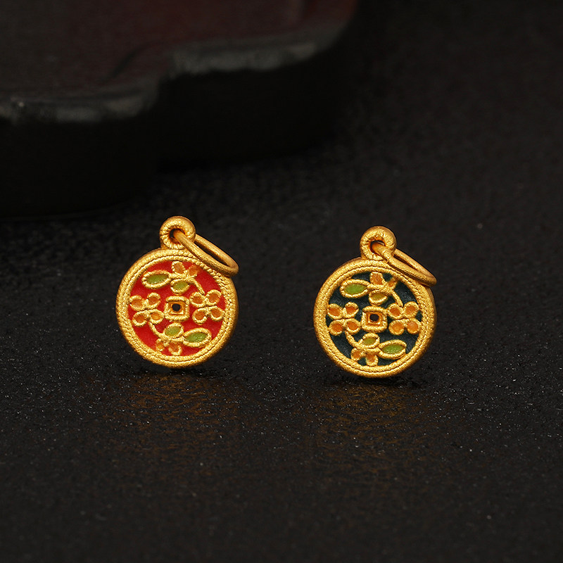 足金黄金古法烧蓝上上大吉吊坠3d硬金纳福手饰