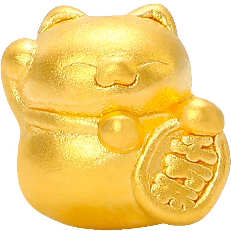 招财猫黄金转运珠硬足金招财纳福吊坠太阳石女款手饰