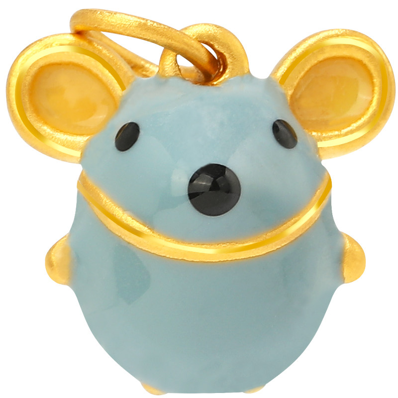 龚兴隆 3d硬金黄金小老鼠吊坠999足金生肖鼠项坠本命年送满月宝宝