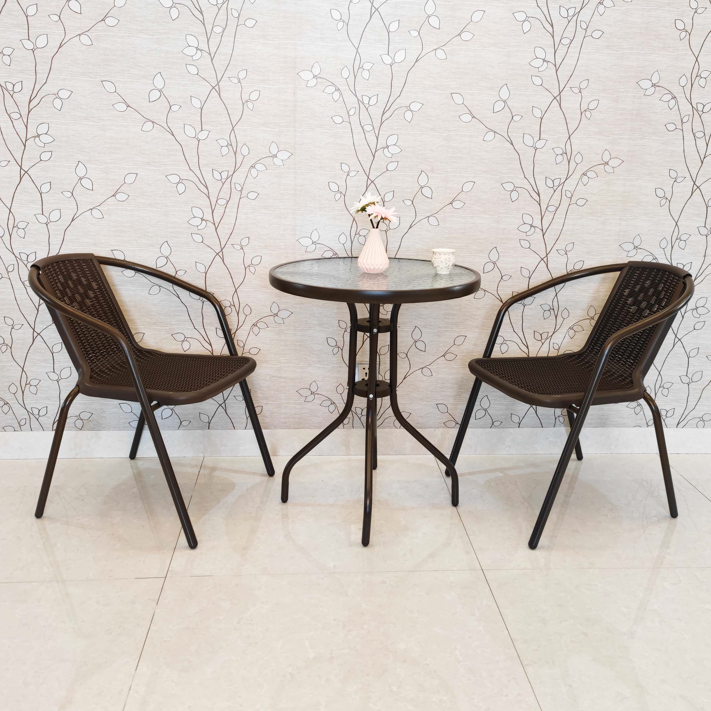 户外休闲桌椅露天庭院带伞藤椅三件件套室外桌椅套件