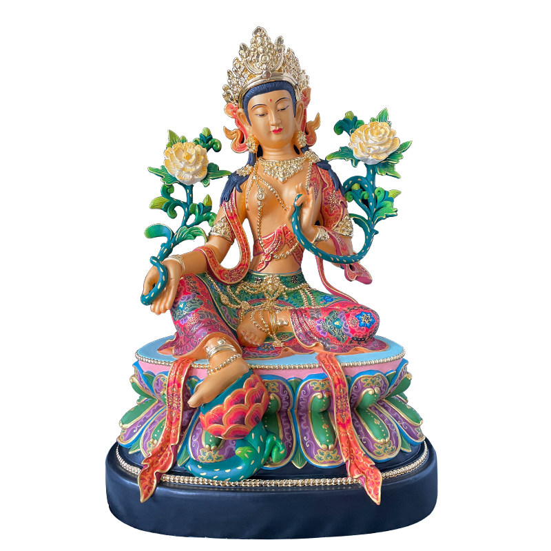 藏传绿度木雕佛像多罗观音寺庙家用居家定制木雕