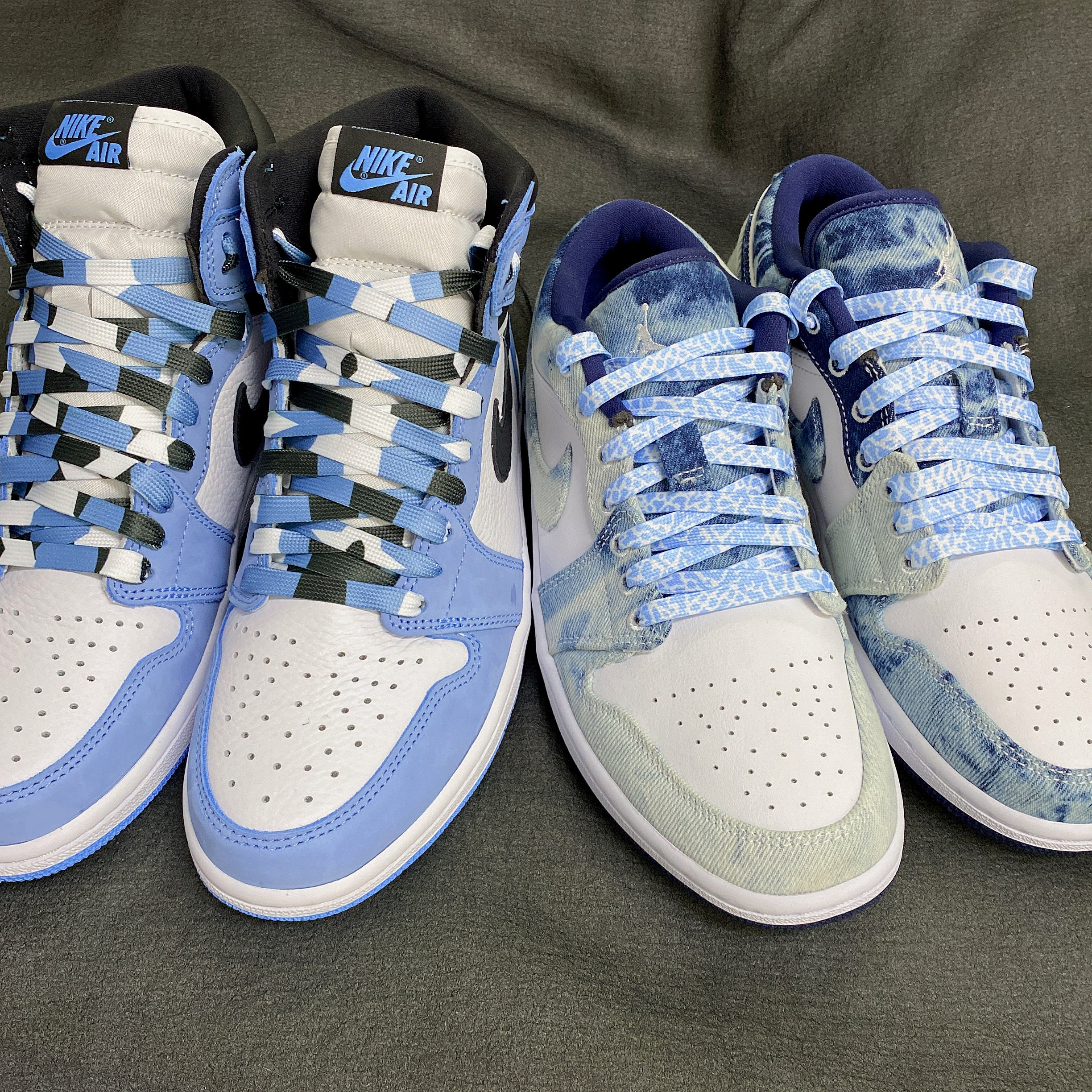 适配激光鞋带拼接三色大学aj1影子af1浅蓝色鞋带