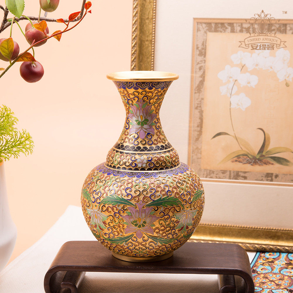 花瓶景泰蓝摆件老货回流铜胎掐丝珐琅彩云云纹花瓶