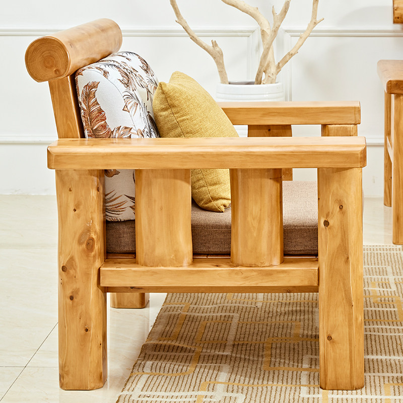 沙发柏木单人双人三人实木凉椅组合田园风简实木沙发