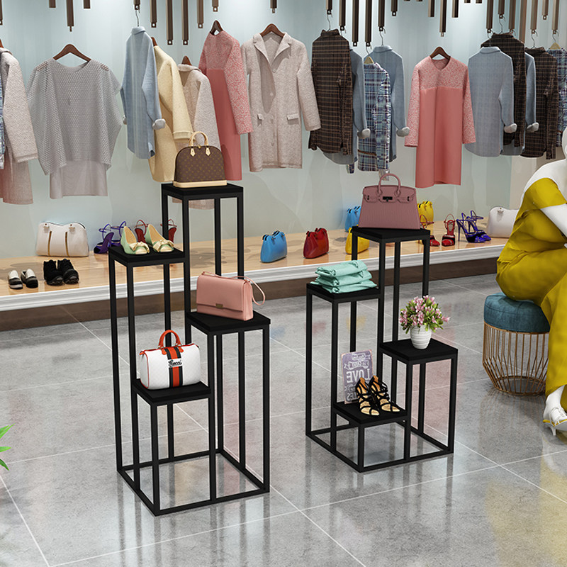 展示架服装店橱窗装饰女装包包中岛高低流水陈列鞋货架