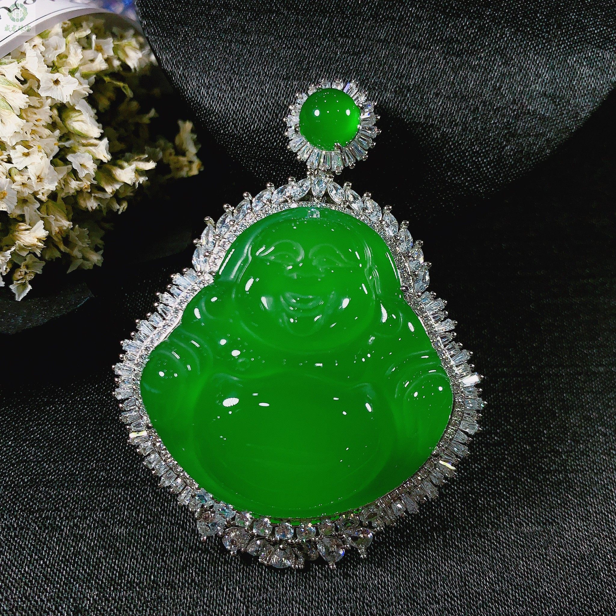 原创吊坠弥勒项链镶嵌天然佛公出炉新鲜绿玉项坠