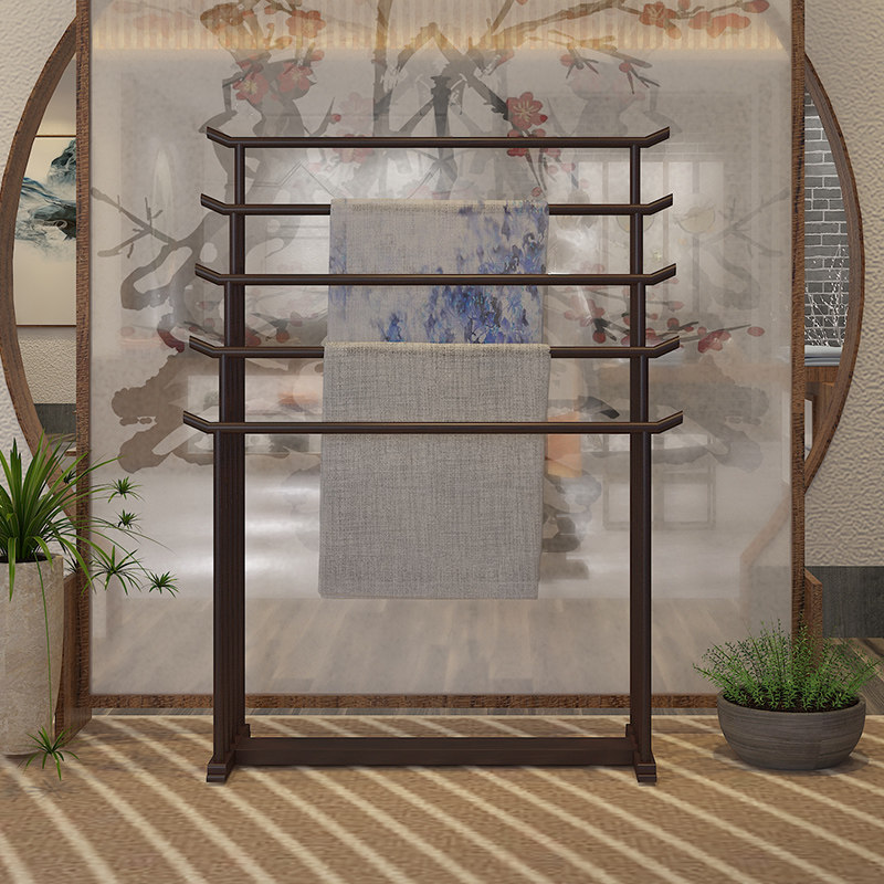 实木丝巾围巾展示落地多层仿古多功能北欧挂布服装展示架
