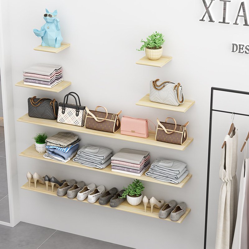 原木加宽鞋架展示架隔板板架创意实木墙上装饰搁板