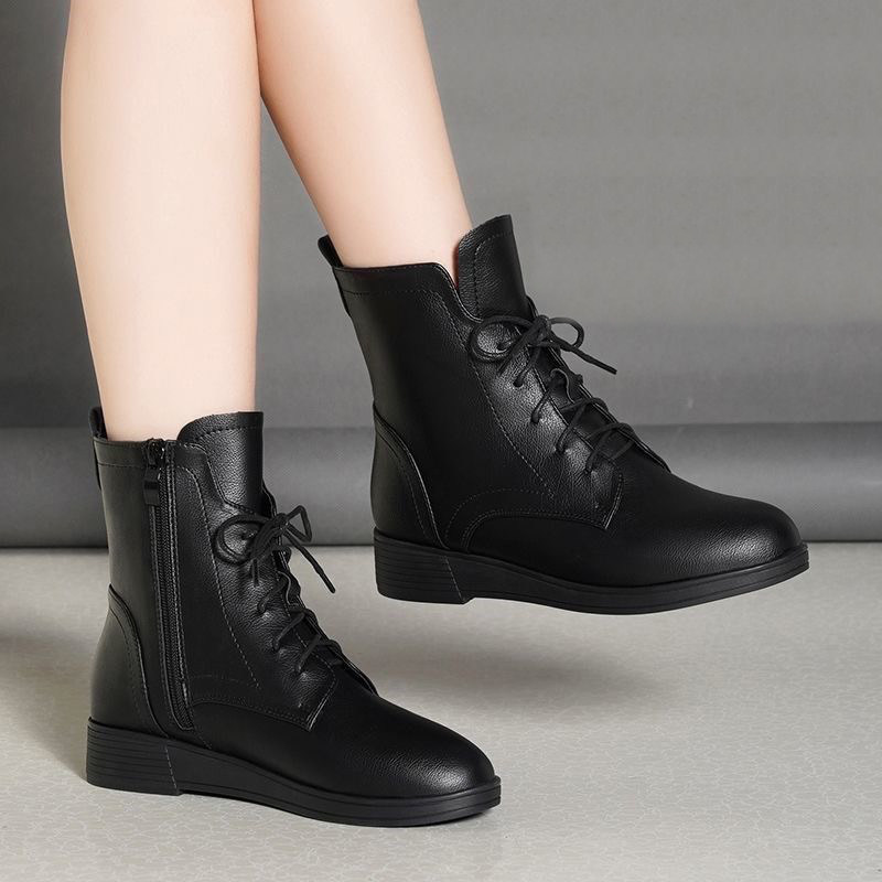 真皮短靴2020秋冬新款软皮女士百搭低跟马丁时装靴