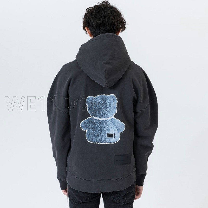 welldone3m反光小熊印花宽松连帽衫卫we11done夜光长袖卫衣