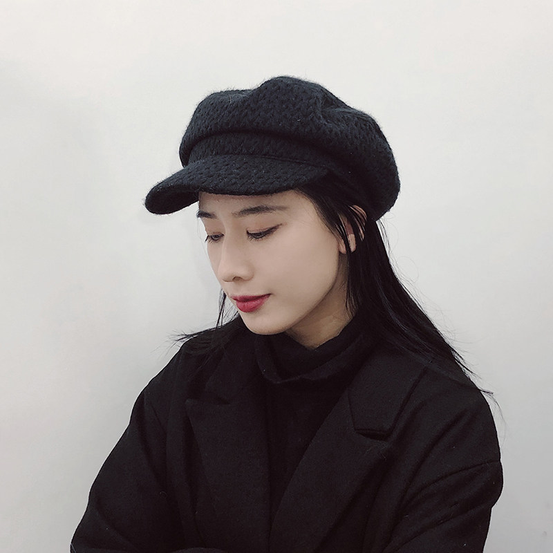 秋冬小头毛线平顶八角帽女韩版时尚百搭东大门帽子