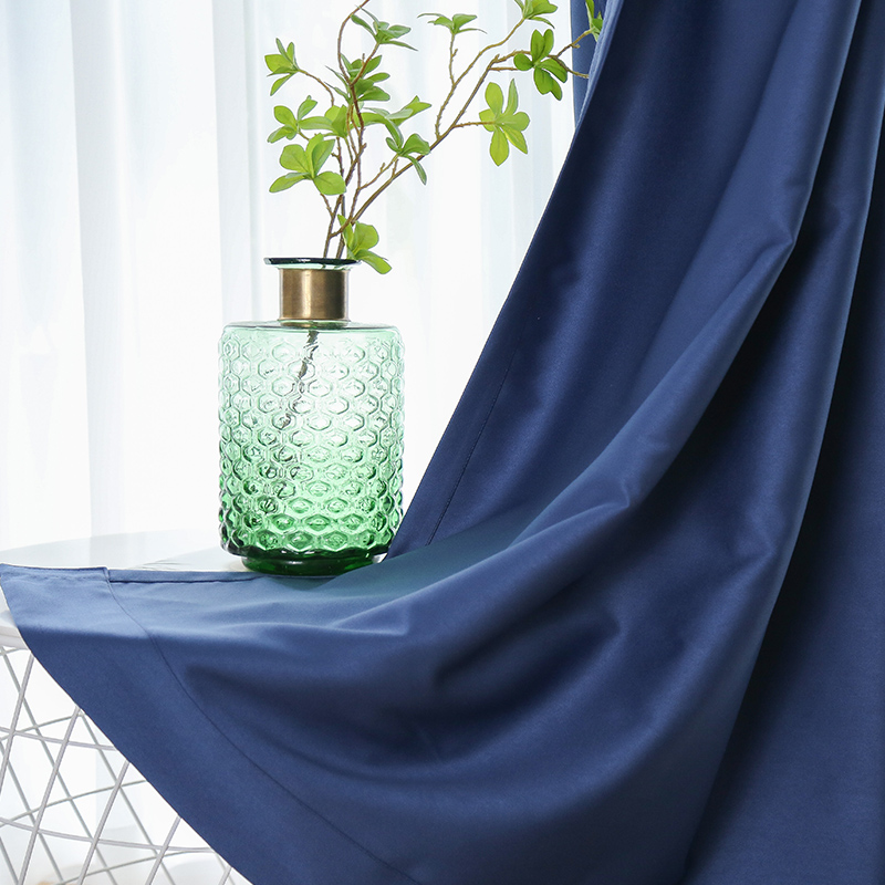 窗帘遮光深蓝纯蓝色系北欧现代简约防晒不透光卧室定制窗帘