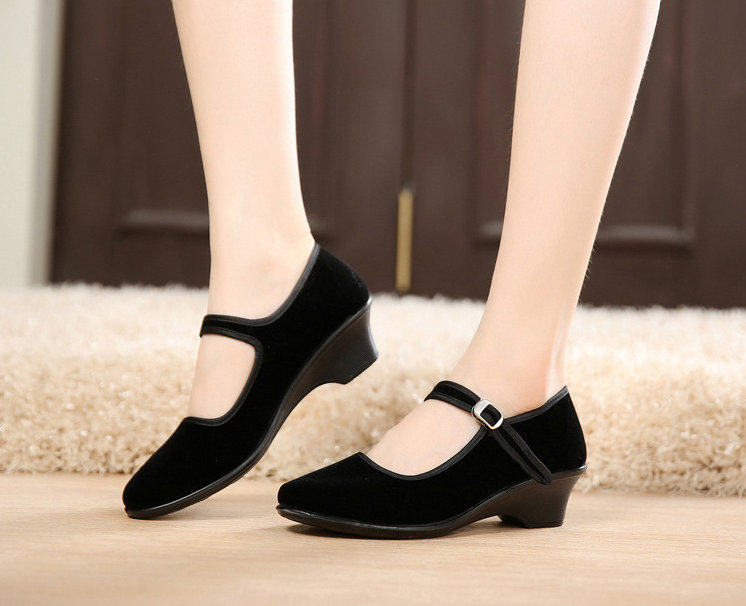 工作鞋老北京布鞋高跟平坡黑色饭店宾馆礼仪员工舞蹈鞋布鞋