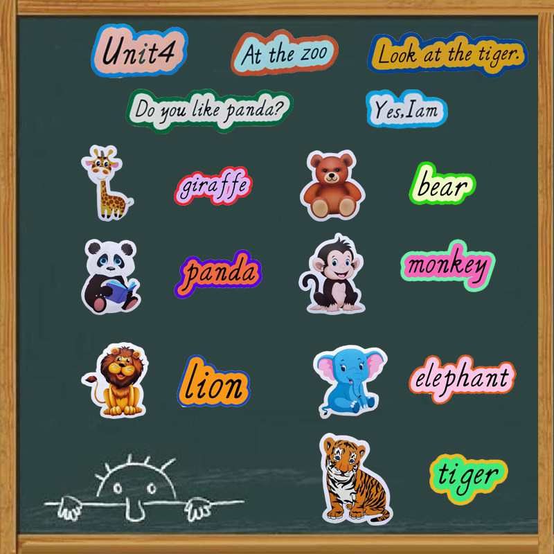 定制英语天气水果食物人物英文单词板书卡片贴纸