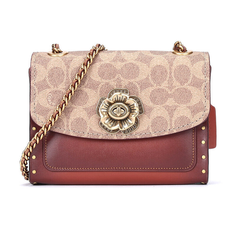 【直营】coach/蔻驰 女士金色山茶花朵斜挎单肩链条包 30592