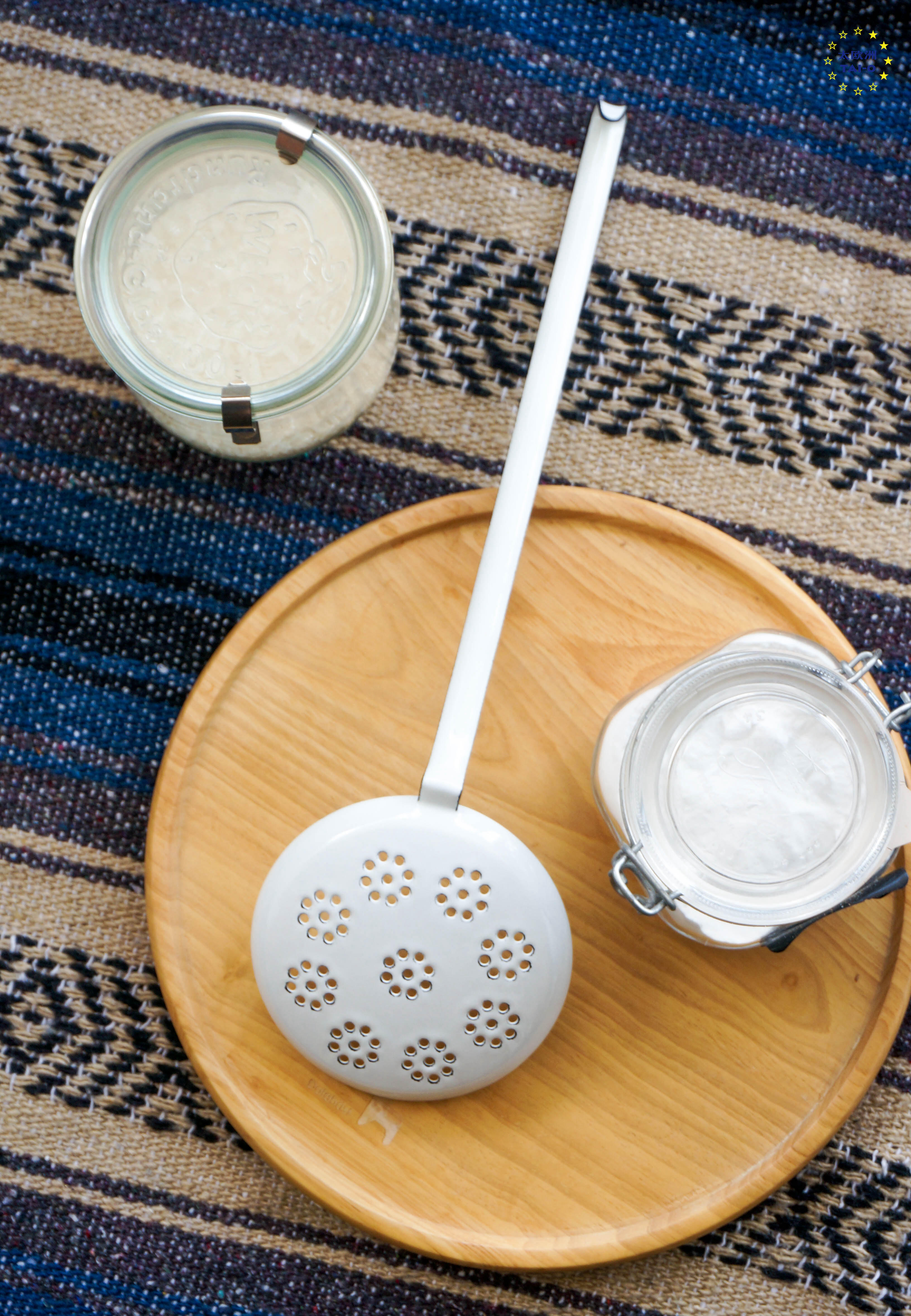 奥地利制造riess手工搪瓷大尺寸捞面勺长柄扁漏勺火锅勺黄白两色