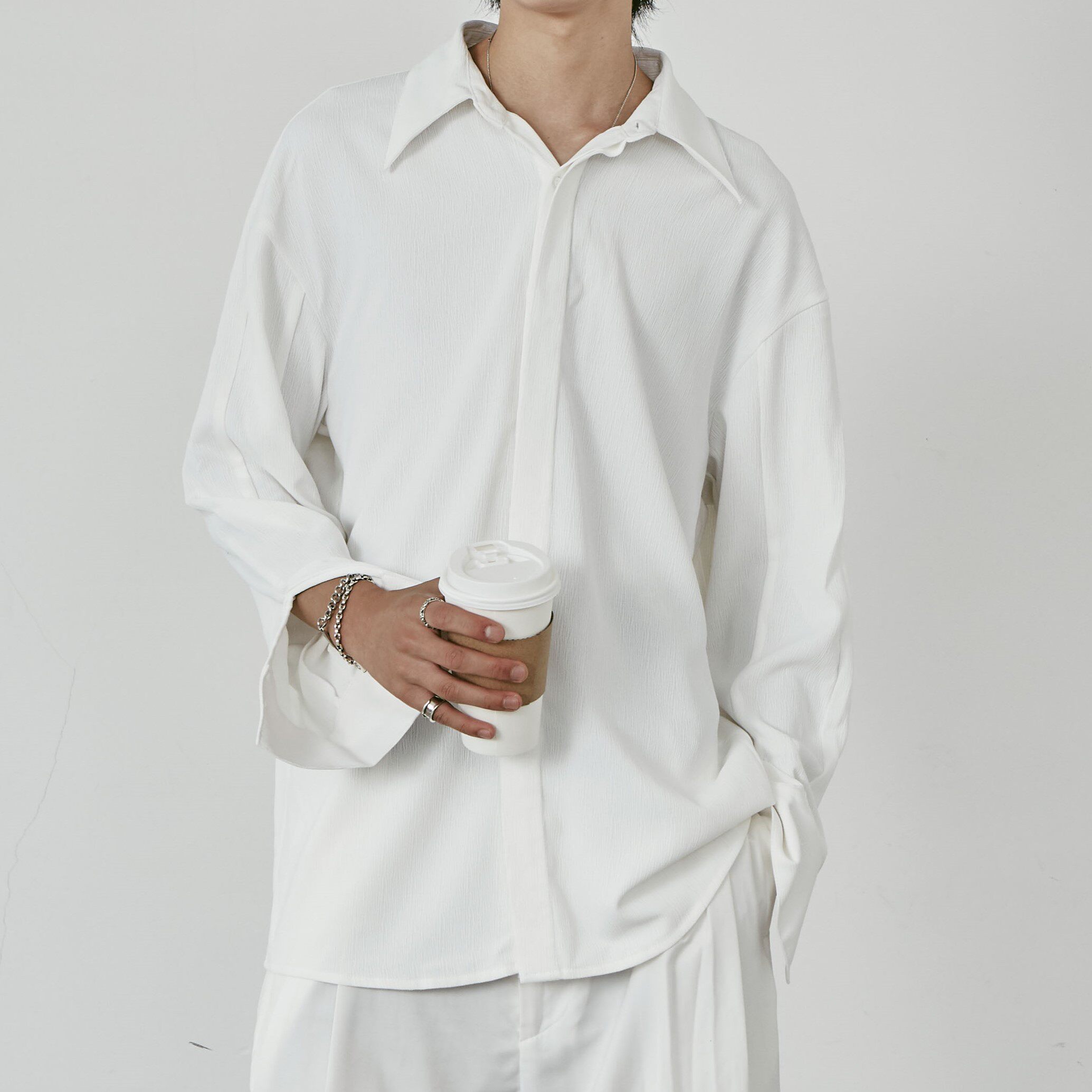 normcoremoment小众山本耀司风情情侣宽松褶皱肌理感廓衬衫