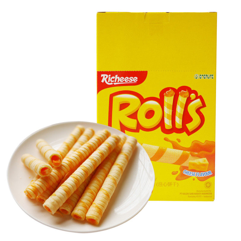 印尼进口丽芝士rolls芝心棒芝士蛋卷雅嘉玉米棒奶酪味夹心卷180g