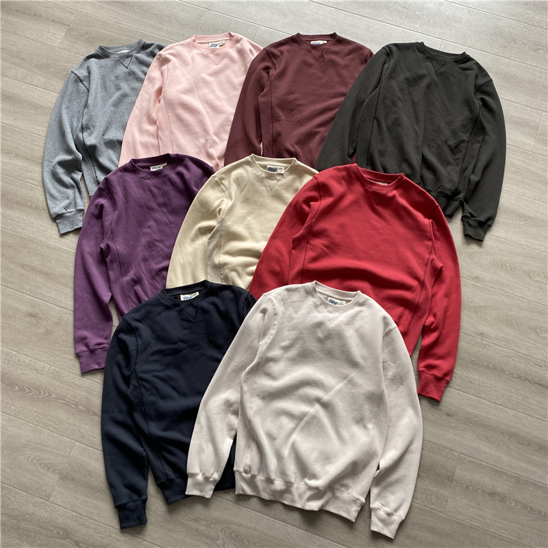 不起球不褪色80%棉水洗磨毛纯色光板基础款圆领套头卫衣外套男女