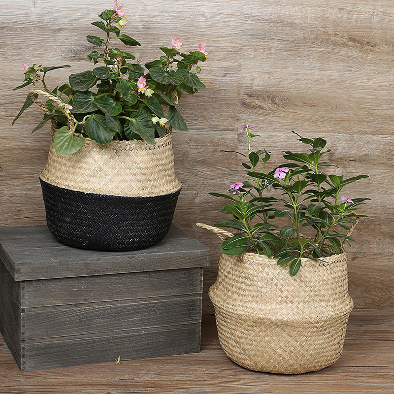 文艺田园草编花盆手提提篮室内客厅盆栽装饰花盆