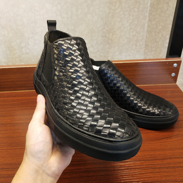 正品BV WHQN MAQH男青年高帮鞋真皮编织皮鞋头层牛皮编制套简短靴
