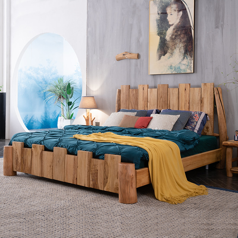 实木木床双人床原生态婚床民宿客栈创意特色卧房实木床