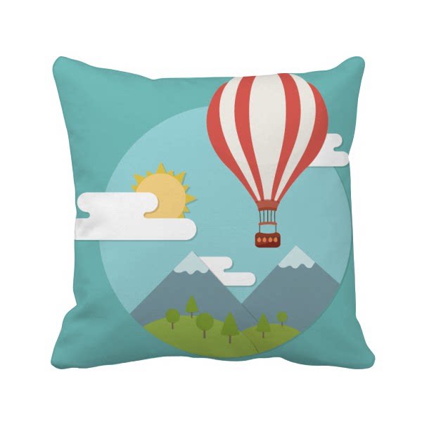 热气球太阳太阳云云彩图案方形抱枕沙发靠垫双面动漫毛绒