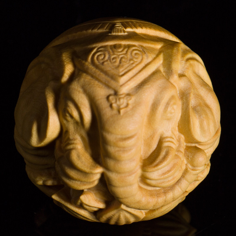 木雕小叶黄杨保健六牙象球手把件男文玩大象木雕