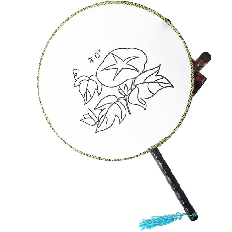 国画团扇白描线稿工笔荷花扇子空白真丝熟绢扇子