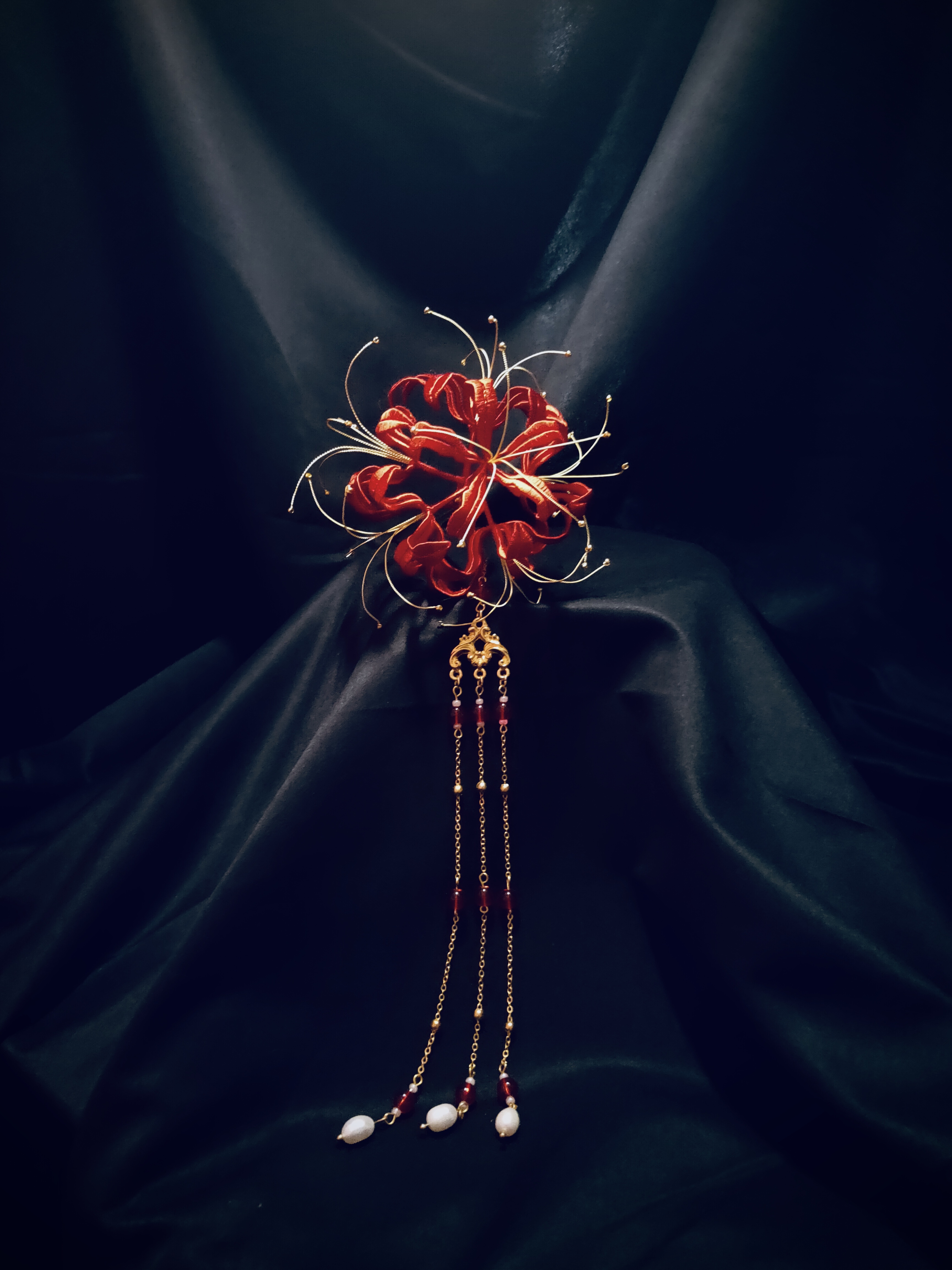 红色曼珠沙华彼岸花元素发簪汉服配饰搭配傲娇古风配饰