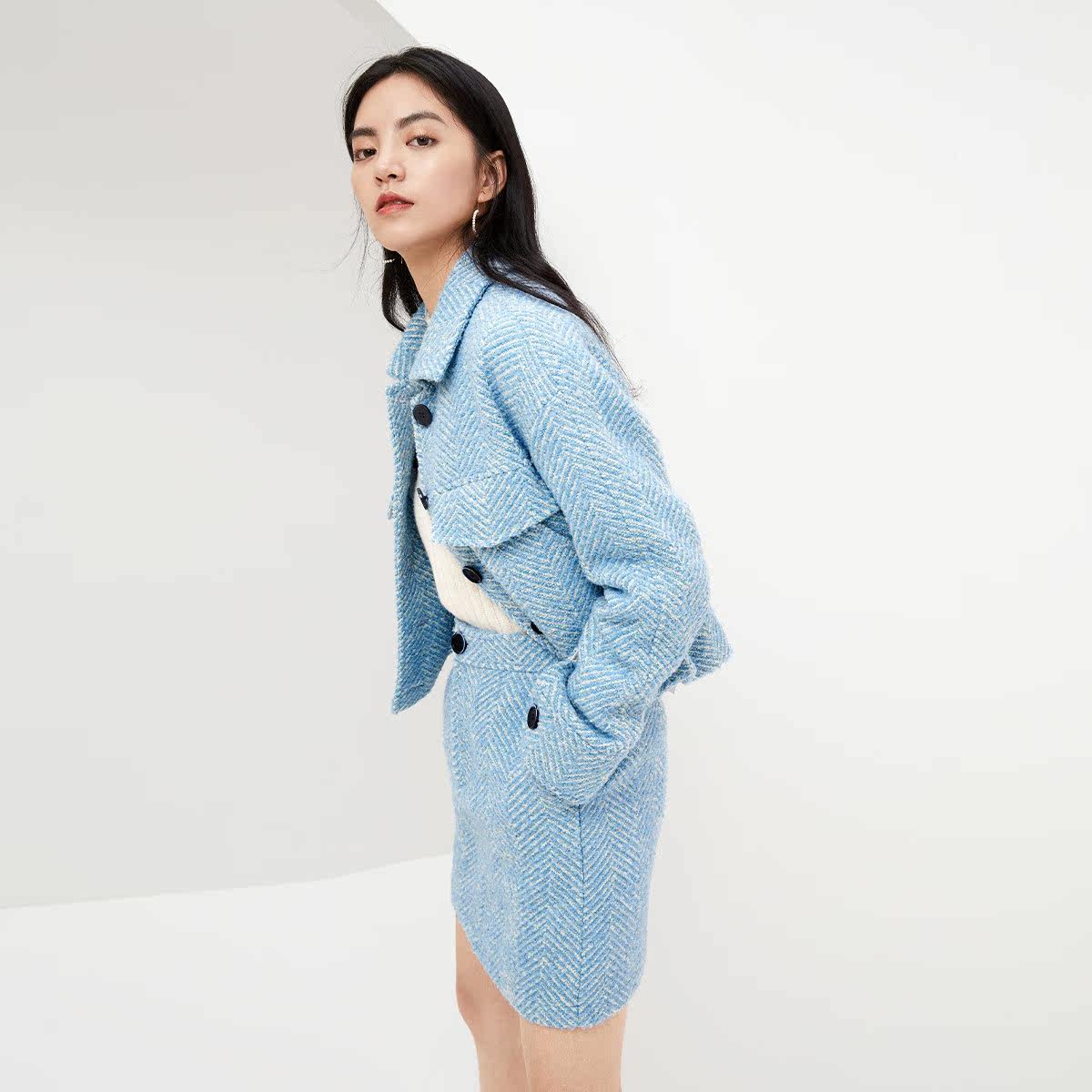 伊芙丽2020新款人款人字纹休闲宽松小格子短外套女韩版短外套