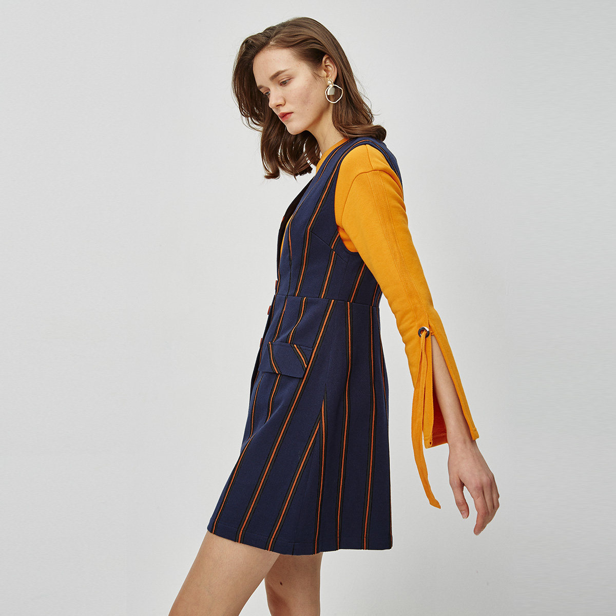 伊芙丽2020新款无袖条纹连衣裙打底中长款裙子女连衣裙