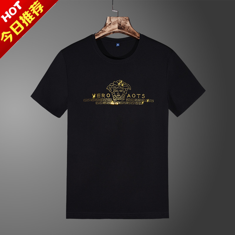 潮牌夏季丝光棉短袖t恤男装高端新款潮流冰丝休闲欧货薄款上衣