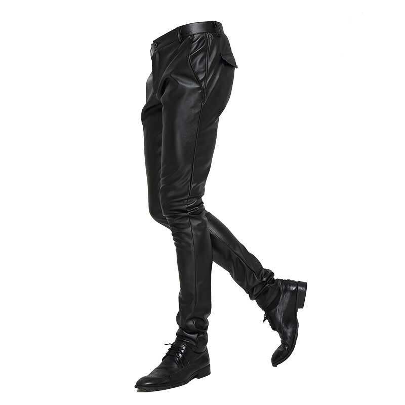 超薄男士皮裤男薄款弹力跳舞修身小脚紧身韩版皮裤